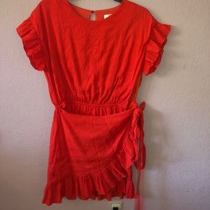 Red Tie Dress with Ruffle Details
